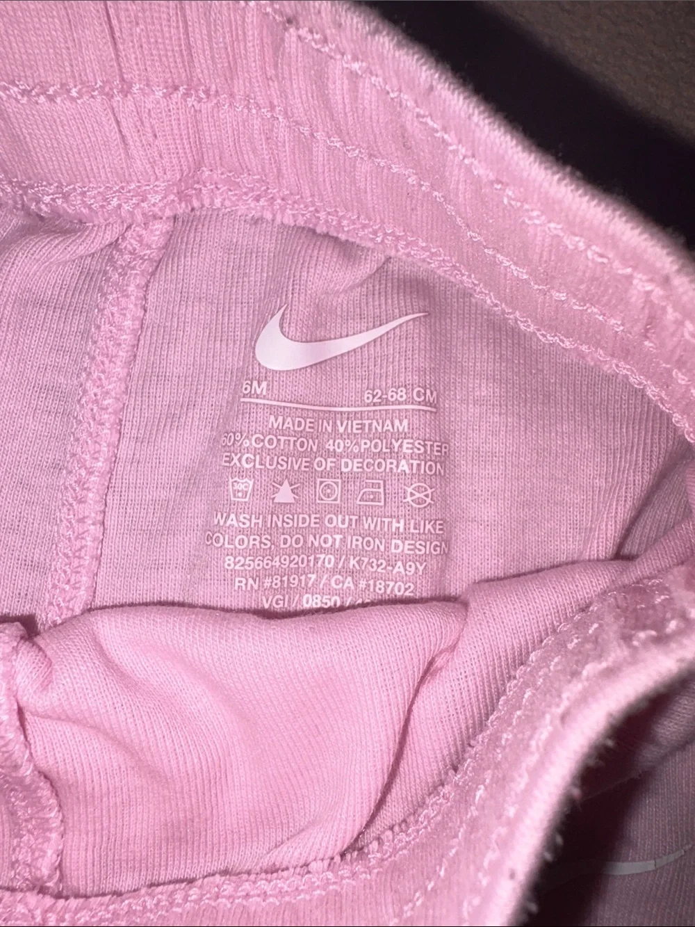 Nike Light Pink Baby Sweatpants & Bodysuit Set